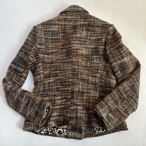 Anne Dee Goldin Green Gold Wool Tweed Blazer Jacket - Picture 9 of 9